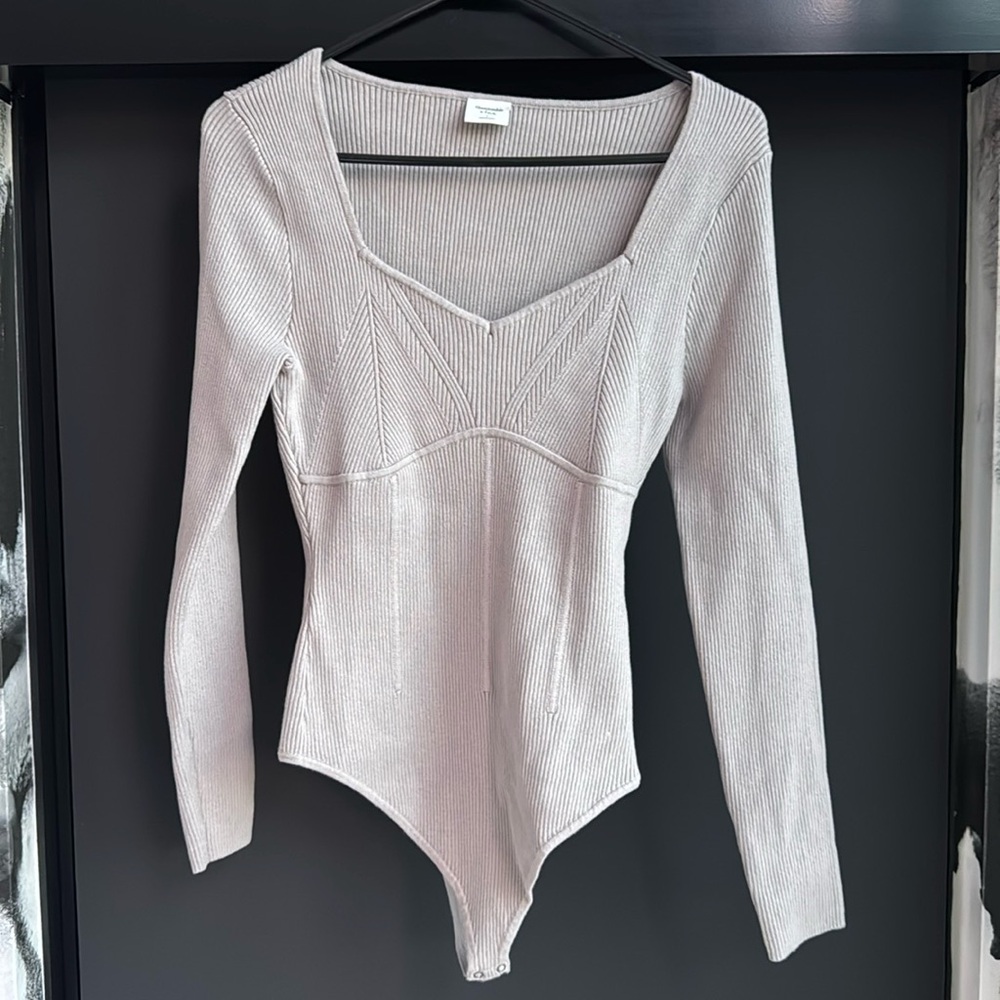 Abercrombie Corset Style Bodysuit, Knit Sweater Stretch, Grey/Gray L